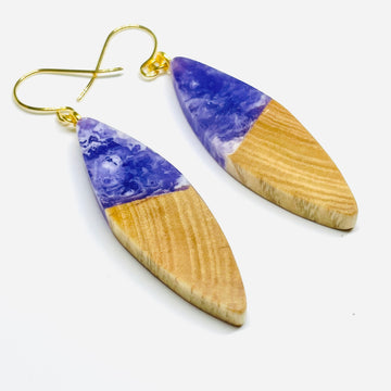 Wood and Resin Lavender Swirl Maple Slivers - Earrings