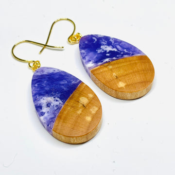 Wood and Resin Lavender Swirl Spalted Maple Teardrops - Earrings