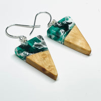 Wood and Resin Malachite Maple Tiny Isosceles - Earrings