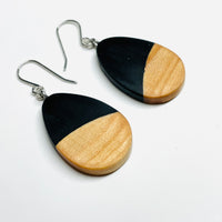Wood and Resin Onyx Maple Teardrops - Earrings