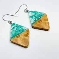 Wood and Resin Spearmint Birdseye Maple Diamonds - Earrings