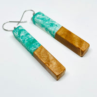 Wood and Resin Spearmint Birdseye Maple Stems - Earrings