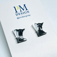 Tiny Minnesota shaped stud/post earrings - Black and white resin