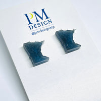 Tiny Minnesota shaped stud/post earrings - Dark blueresin