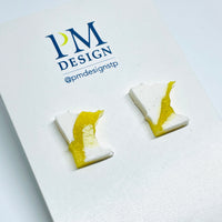 Tiny Minnesota shaped stud/post earrings - yellow and white resin