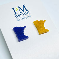 Tiny Minnesota shaped stud/post earrings - purple and gold resin
