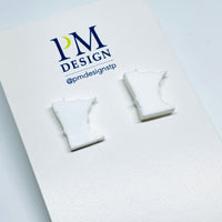 Tiny Minnesota shaped stud/post earrings - white resin