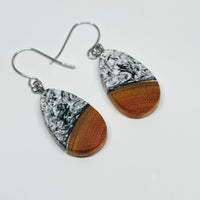 Wood and Resin Black & White Buckthorn Tiny Teardrops - Earrings