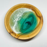 Wood and Resin Small Ocean Wave with Manta Ray - Ring Bowl