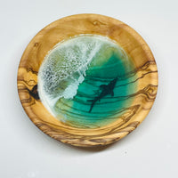 Wood and Resin Small Ocean Wave with Shark - Ring Bowl