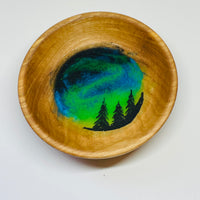 Wood and Resin Small Northern Lights Ring Bowl w/ Trees