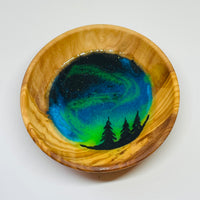 Wood and Resin Small Northern Lights Ring Bowl w/ Trees