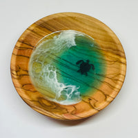 Wood and Resin Small Ocean Wave with Sea Turtle - Ring Bowl