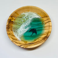 Wood and Resin Small Ocean Wave with Manta Ray - Ring Bowl