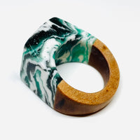 Wood and Resin Malachite Ash Swirl - Ring