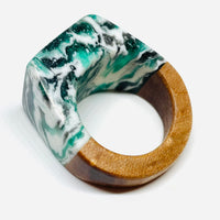 Wood and Resin Malachite Ash Swirl - Ring
