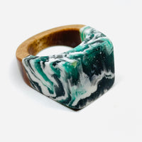 Wood and Resin Malachite Ash Swirl - Ring