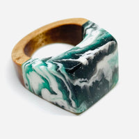 Wood and Resin Malachite Ash Swirl - Ring