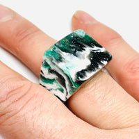 Wood and Resin Malachite Ash Swirl - Ring
