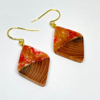 Wood and Resin Buckthorn Bonfire Tiny Diamonds - Earrings
