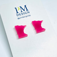 Tiny Minnesota shaped stud/post earrings - magenta resin