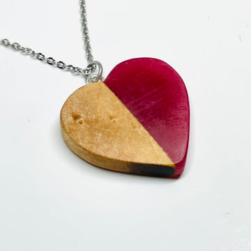 Wood and Resin Hibiscus Maple Heart - Pendant/Necklace