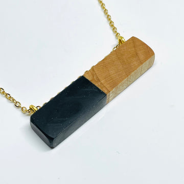 Wood and Resin Onyx Maple Long Bar - Pendant/Necklace