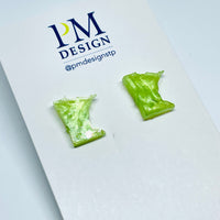 Tiny Minnesota State shaped stud/post earrings - lime green resin