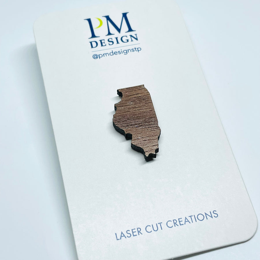 Wood Laser Cut Illinois Walnut - Lapel Pin