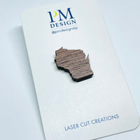 Laser cut walnut wood stainless steel pin - Wisconsin State shape