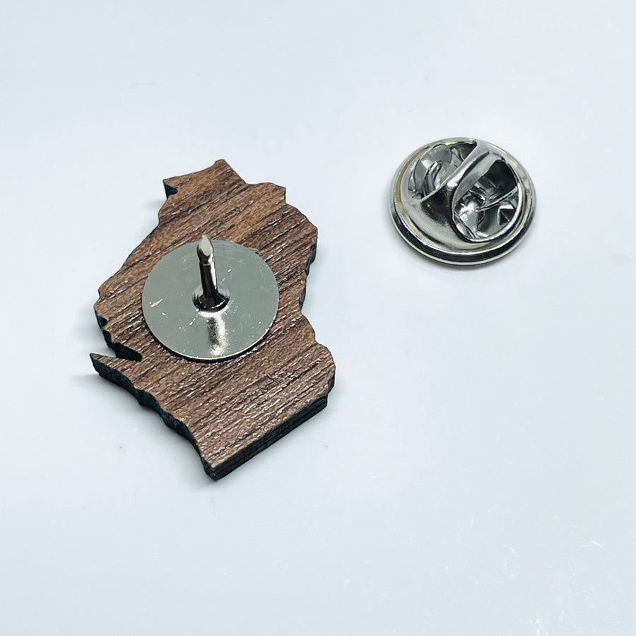 Laser cut walnut wood stainless steel pin - Wisconsin State shape