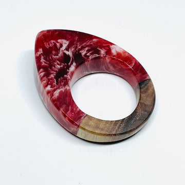 handmade jewelry, Minnesota local wood and resin artist. Walnut wood with deep red and white swirled peak shaped chunky ring