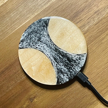 Wood and Resin Black & White Marble Maple - Cell Phone Charging Pad