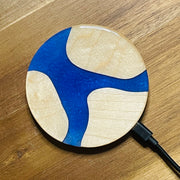 Wood and Resin Cobalt Blue Marble Cherry - Cell Phone Charging Pad