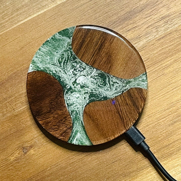 Wood and Resin Forest Green Swirl Walnut - Cell Phone Charging Pad