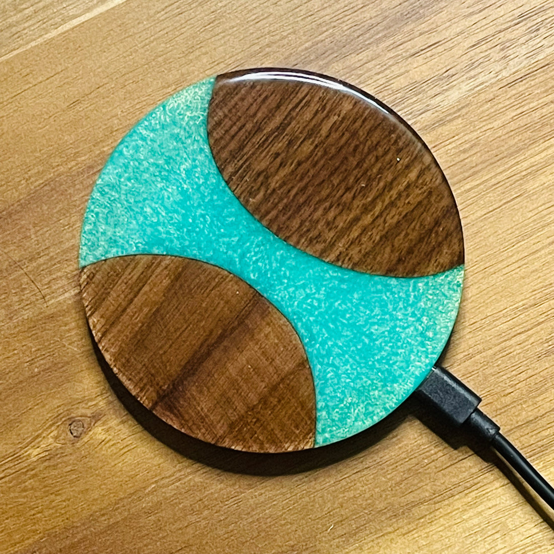 Wood and Resin Mint Green Walnut - Cell Phone Charging Pad