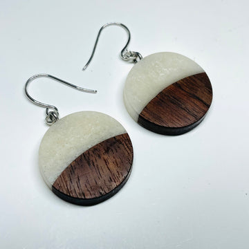 Wood and Resin Mother of Pearl Walnut Coins - Earrings