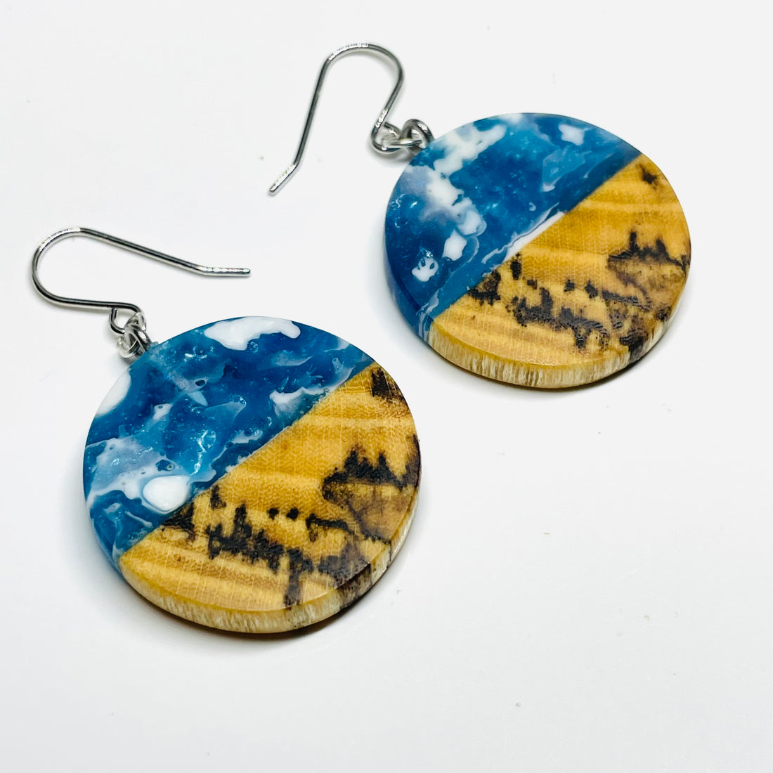 Wood and Resin Atlantic Shores Spalted Maple Rounds - Earrings