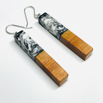 Wood and Resin Black & White Maple Stems - Earrings