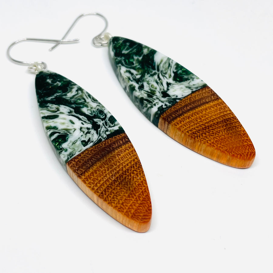 Wood and Resin Buckthorn Forest Large Slivers - Earrings