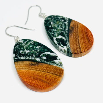 Wood and Resin Buckthorn Forest Large Teardrops - Earrings