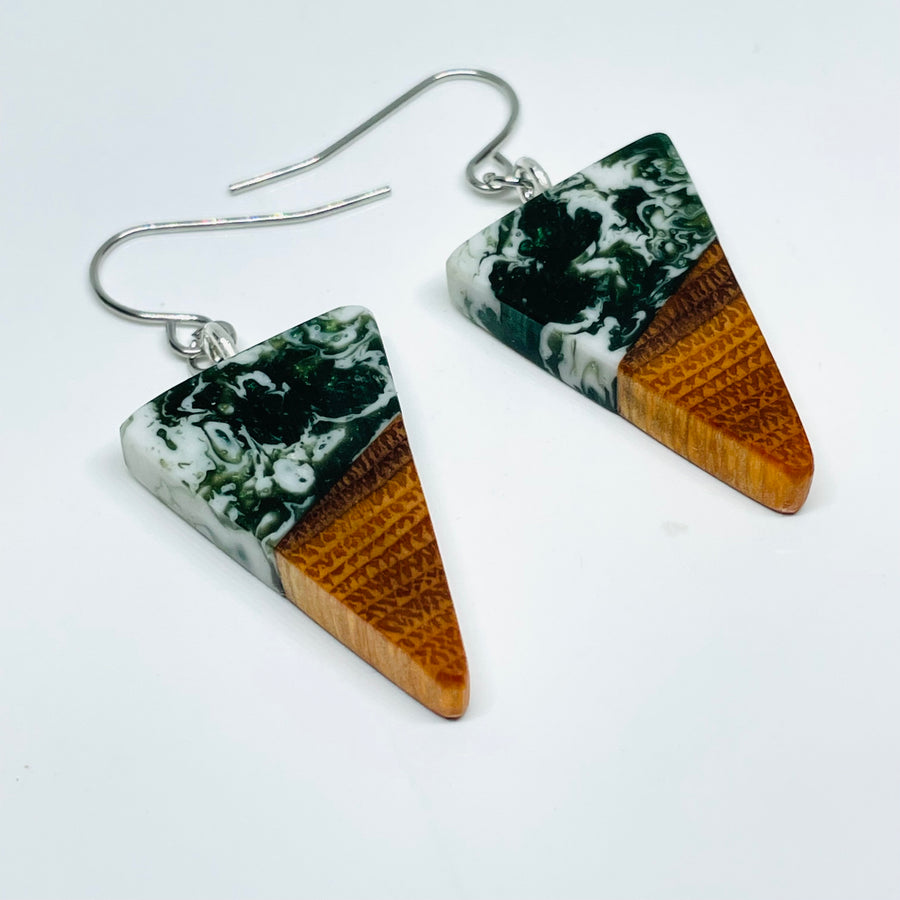 Wood and Resin Buckthorn Forest Tiny Isosceles - Earrings