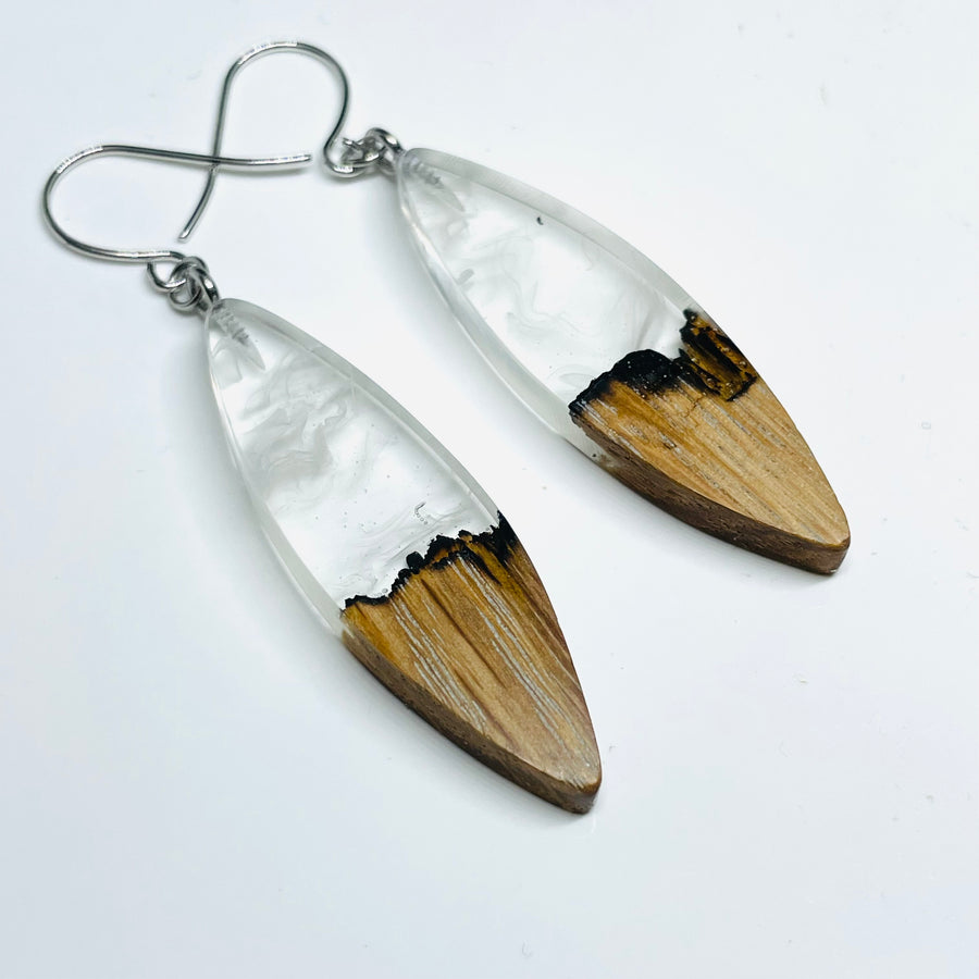 Wood and Resin Clear Canyon Maple Slivers - Earrings