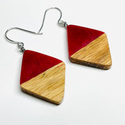 Wood and Resin Cherry Red Diamonds - Earrings