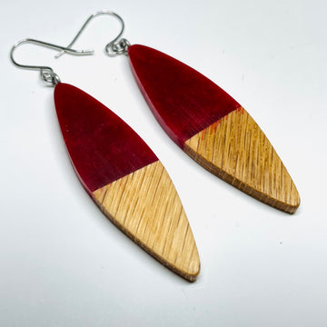 Wood and Resin Red Corvette Oak Large Slivers - Earrings