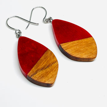 Wood and Resin Cherry Red Pods - Earrings