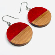 Wood and Resin Cherry Red Rounds - Earrings