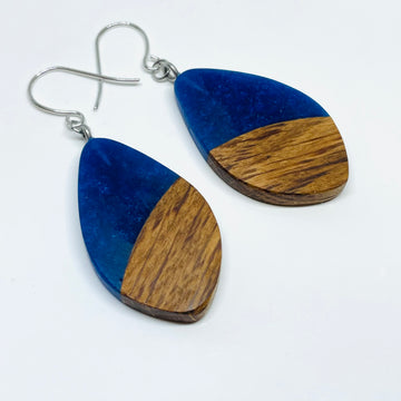 Wood and Resin Cobalt Ash Pods - Earrings