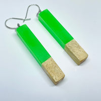 Wood and Resin Green Glow-In-The-Dark Birch Stems - Earrings