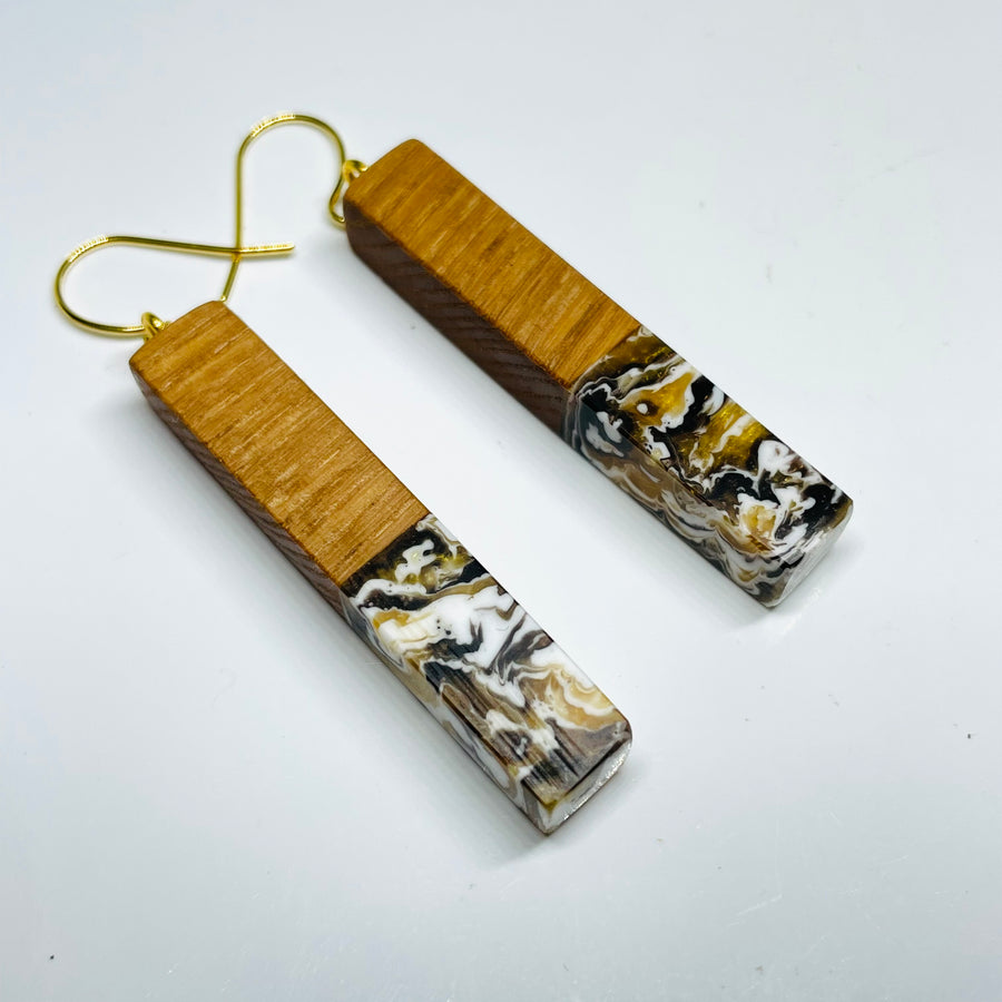 Wood and Resin Gold & Bronze Ash Stems - Earrings